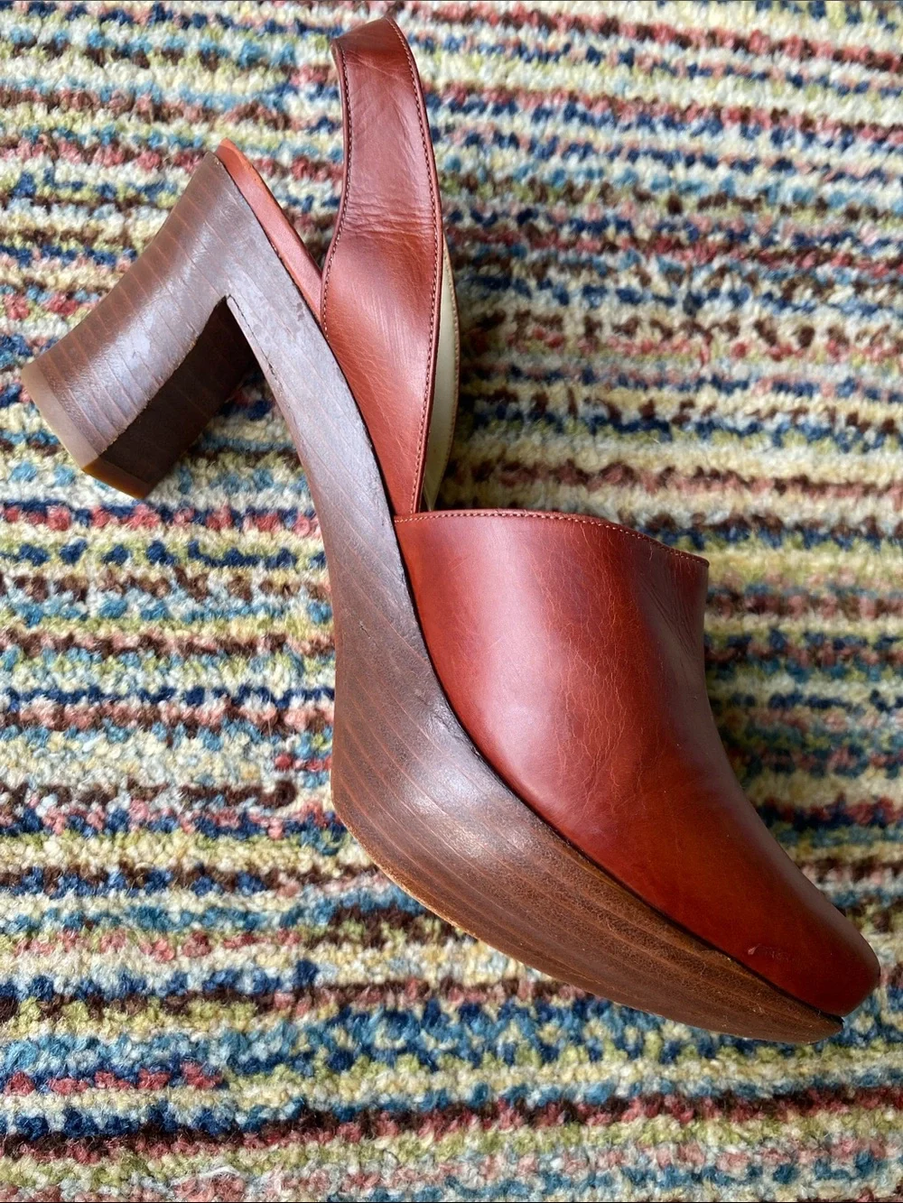 Women’s Leather Slingback Platform Heel in Rustic Red
